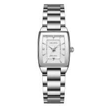 (Silver shell white steel belt) Premium Stainless Steel Square Ladies Quartz Watch Diamond Inlay Waterproof Hot Selling Wristwatch