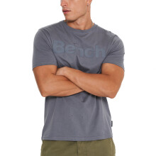 (S, Dark Grey) Bench Mens Worsley Casual Crew Neck Cotton Rubberised Logo T-Shirt Top Tee
