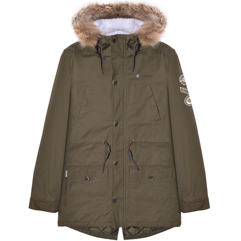 Lambretta (3Xl, Khaki) Mens Parka Long Sleeve Zip Up Faux Fur Hooded Warm Winter Jacket Coat