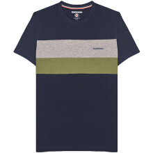 (S, Navy) Lambretta Mens Panelled Casual Cotton Crew Neck Short Sleeve T-Shirt Top Tee