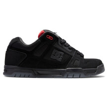 (10, Black/Grey/Red) DC Shoes Mens Stag Low Rise Suede Leather Skate Skater Trainers Sneakers