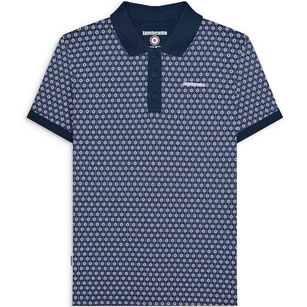 Lambretta (4Xl, Navy) Mens Geo Roundel All Over Pattern Short Sleeve Cotton Polo Shirt Top