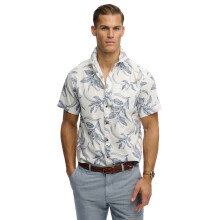 (L, Canna Leaves China Blue) Superdry Mens Vintage Loom Short Sleeve Shirt