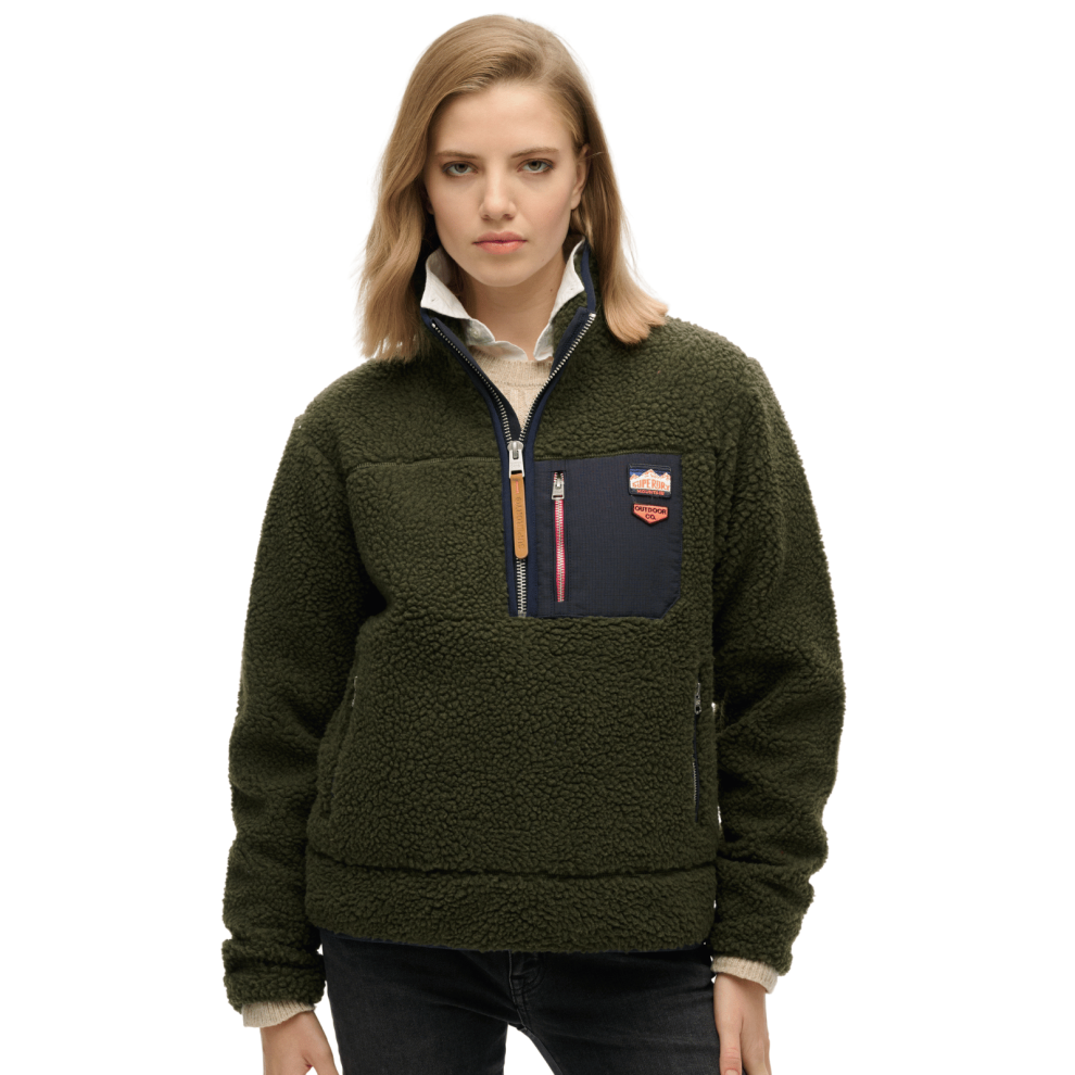 Superdry (8, Army Khaki) Womens Vintage Retro Half Zip Fleece