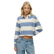 (10, Tidal Blue/Ecru Stripe) Superdry Womens Athletic Essentials Long Sleeve Polo Shirt