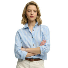 (12, Classic Blue Stripe) Superdry Womens Premium Linen Short Sleeve Shirt