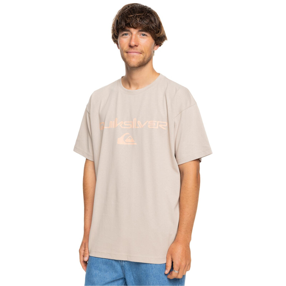Quiksilver (Xl, Plaza Taupe) Mens Vintage Omni And Logo Short Sleeve T-Shirt Crew Neck Tee