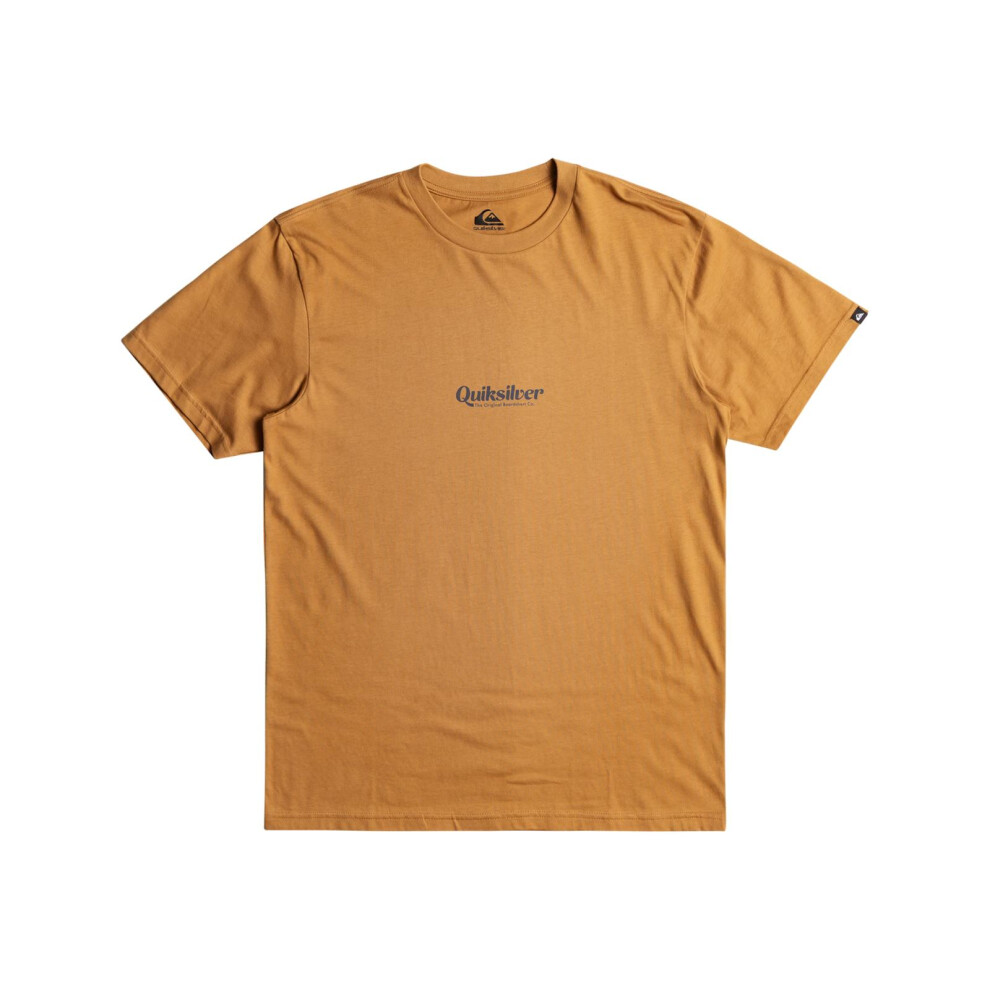 Quiksilver (S, Bone Brown) Mens Qs Simple Lettering Short Sleeve T-Shirt Top Crew Neck Graphic