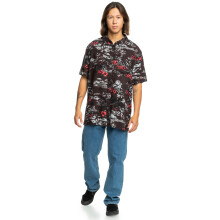 (L, Tarmac Longmanhill) Quiksilver Mens Longmanhil Casual Hawaiian Print Button-Down Short Sleeve Shirt