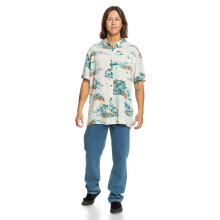 (M, Birch Longmanhill) Quiksilver Mens Longmanhil Casual Hawaiian Print Button-Down Short Sleeve Shirt