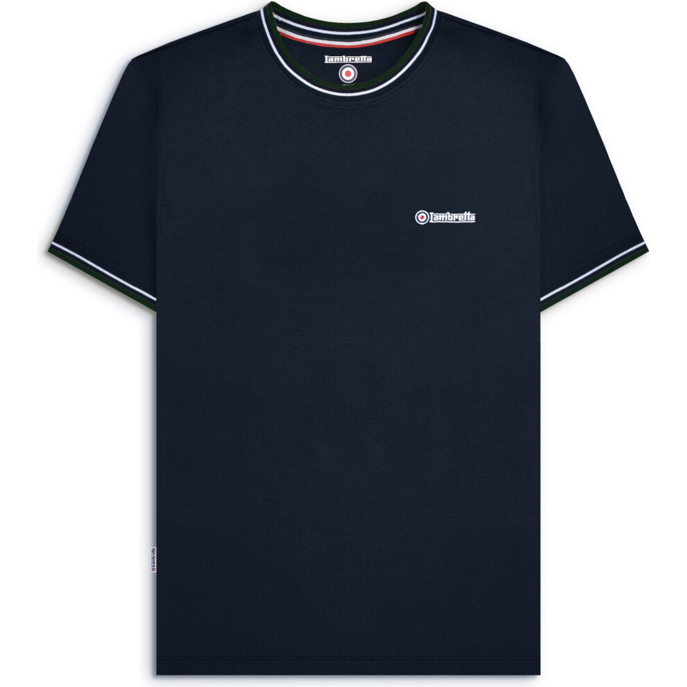 Lambretta (2Xl, Navy/White/Green) Mens Tipped Pique Casual Cotton Crew Neck Short Sleeve T-Shirt Tee Top