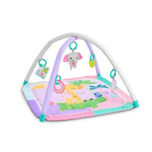 BRIGHT STARTS Folding Baby Gym Play Mat - Jungle Rose - with Sensory and Musical Toys, Mirror