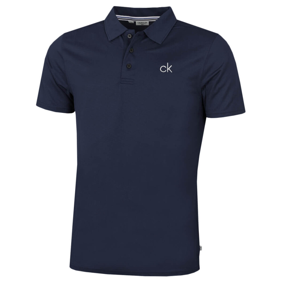 Calvin Klein (M, Navy) Mens 2026 Central Eco Light Wicking Golf Polo Shirt