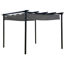 CHARLES BENTLEY 3Mx3M Outdoor Steel Pergola Style Gazebo, Modern, Garden, Patio, Grey, Canopy, Shower Resistant, Retractable Roof, Marquee, Polyester,