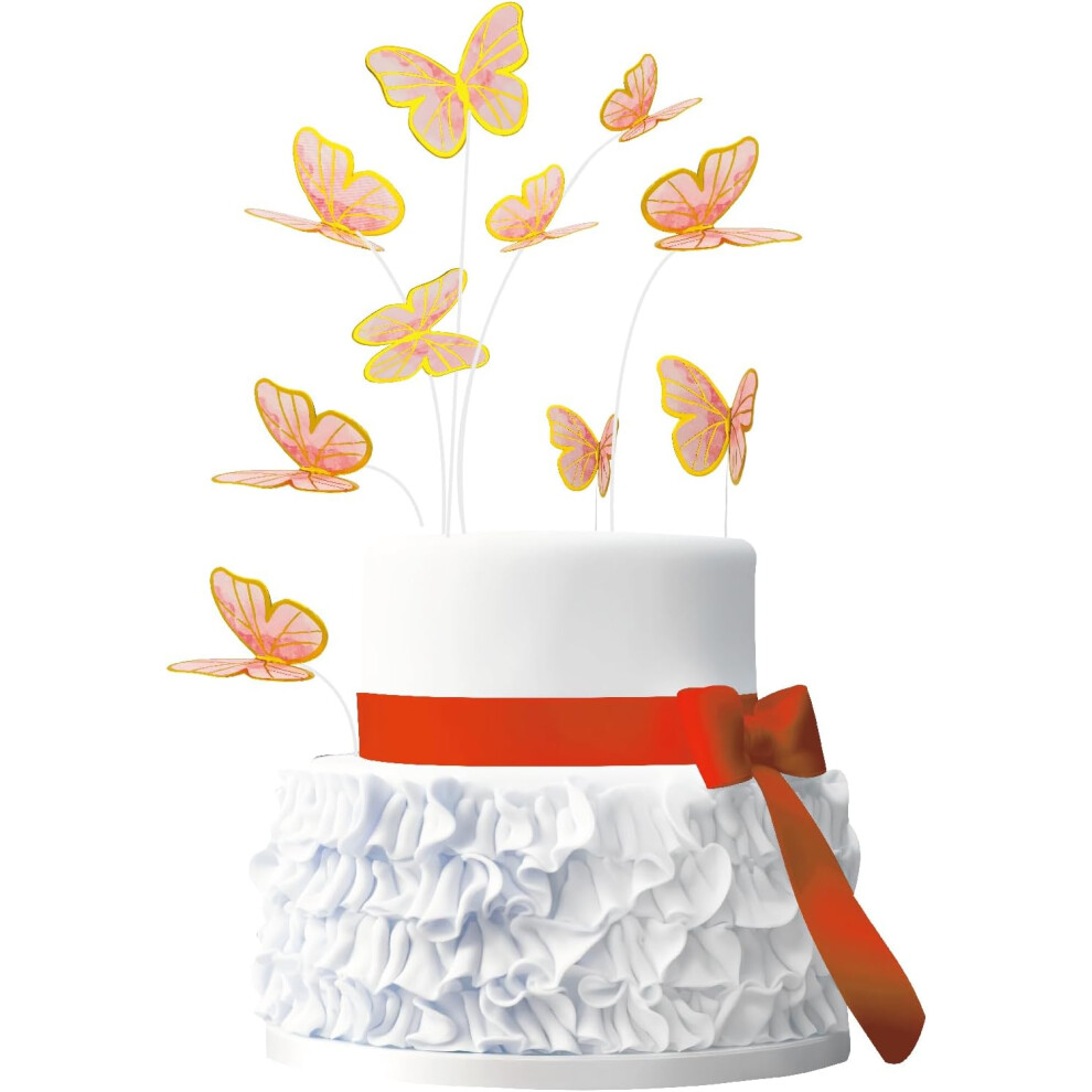 3D Butterfly Cake Toppers Cupcake Decorations Set 55 Pieces Pink with Gold Edges — 3d butterfly topper, butterfly cake decorations, 55 cupcake set