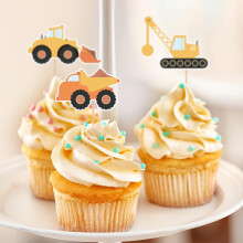 Cake Cupcake Toppers Construction-Themed Decorations Set 32 pcs for Kids Yellow — cake topper, decorations set, construction cake topper