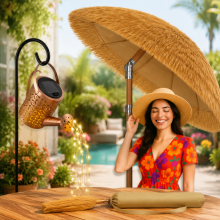 Set da giardino solare compatto (2 pezzi) - Annaffiatoio con lampada solare e ombrellone da giardino da 170 cm
