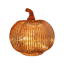 Citrouille Lumineuse en Verre Mercurisé Or Rose avec Minuterie 6h Lampe Décorative Automne et Noël Fonctionne sur Piles