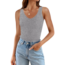 Damen-Trägershirt Geripptes Tank Top Sportlich Elegant Bequem Grau XL — damenshirt gerippt, trägertop v ausschnitt, graues tanktop xl