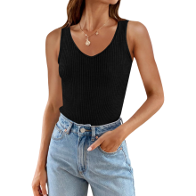 Damen-Unterhemd Trägerlos mit geripptem Sportlich Elegant Bequem Schwarz L — damen rippentop, schwarzes träger top, slim fit tanktop, v ausschnitt
