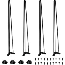 Pieds de Table Epingle à Cheveux Métal Noir 86 cm Lot de 4 - Hairpin Legs en Acier avec Protections de Sol pour Bureau