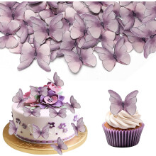 Essbare Tortenaufsätze für Cupcakes Motive Schmetterlinge Dekoration Set 48 Stück Lila — essbare schmetterling topper, torten dekoration 48