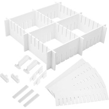 Cloisons réglables pour tiroirs Organiseur pour armoire 34 pièces 47x5 cm Blanc — rangement cuisine, diviseur tiroir