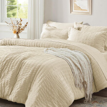 Microfiber Bedding Set 155x220 cm and Pillowcases 80x80 cm — beige microfiber bedding, bedding 155x220, pillow covers 80x80, seersucker bedding set