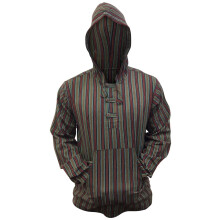 Homme Hoodie en Coton avec Capuche à Rayures Vert Mix Festival L — vetement boho homme, sweat a capuche