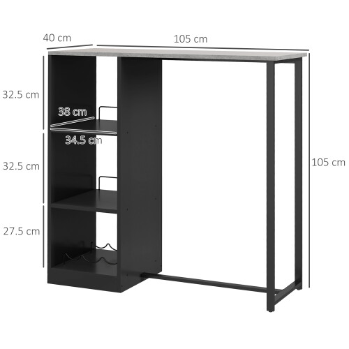 Homcom HOMCOM Breakfast Bar Table with 3-Tier Storage Shelf and Wine Rack, Black 2