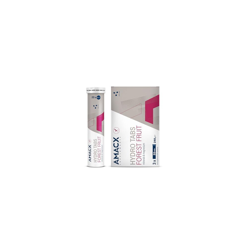 Amacx Hydro Tabs, Electrolytes Without Sugar With Vitamin C, 3 Tubes Of 20 Magnesium Effervescent Tablets, Hydration For Athletes, Electrolyte Sport,