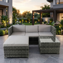 Alivio 3-Seater Rattan Corner Sofa Set with Coffee Table & Anti-UV Cushions (Grey)