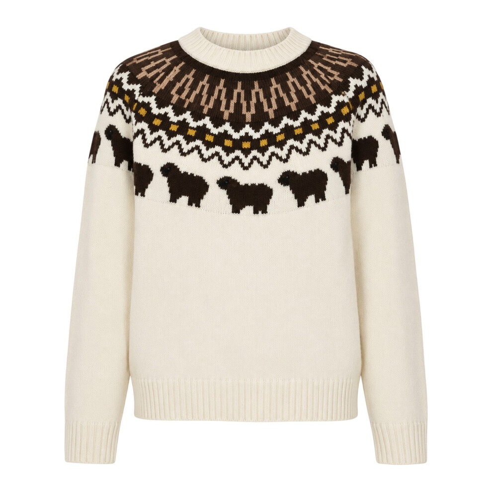 Hunter (12 Uk, Antique White) Womens/Ladies Fair Isle Crew Neck Long-Sleeved Sweater Top