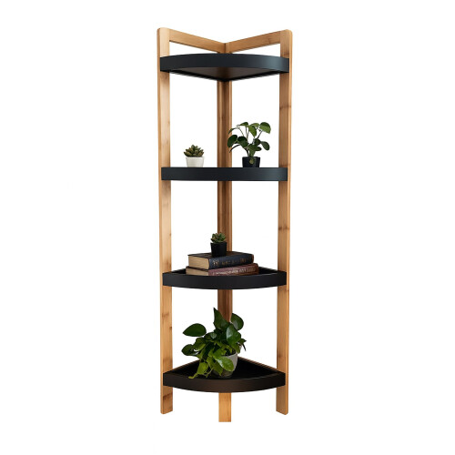 Compact Living Storage Set (3-Piece) - Round Side Table, Bamboo Box & Corner Shelf 2