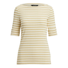 (16 UK, Cream/Gold) Ralph Lauren Womens/Ladies Judy Boat Neck 3/4 Sleeve T-Shirt