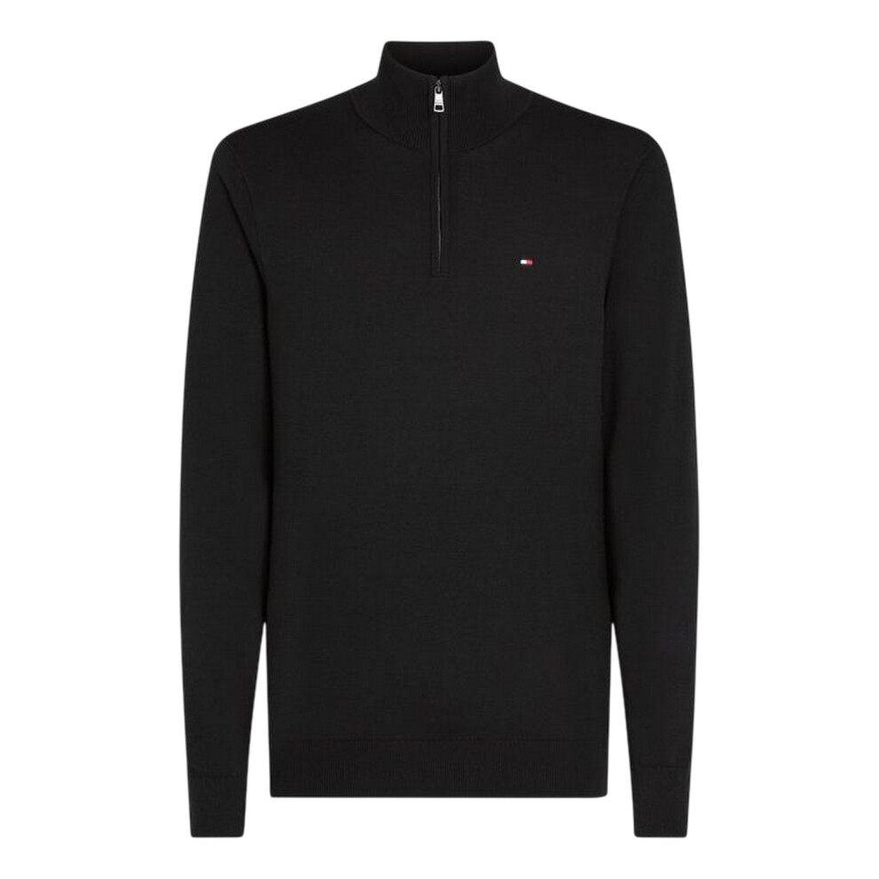 Tommy Hilfiger (M, Black) Mens Quarter Zip Regular Jumper
