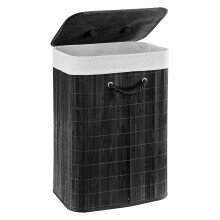 GEEZY Bamboo Laundry Basket with Lid Collapsible Washing Laundry Hamper Bin Black 72L