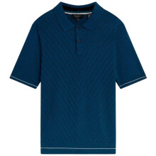(S, Navy) Ted Baker Mens Chevron Knitted Short-Sleeved Polo Shirt
