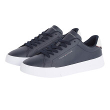 (10 UK, Navy/White) Tommy Hilfiger Mens Pebble Grain Court Leather Trainers