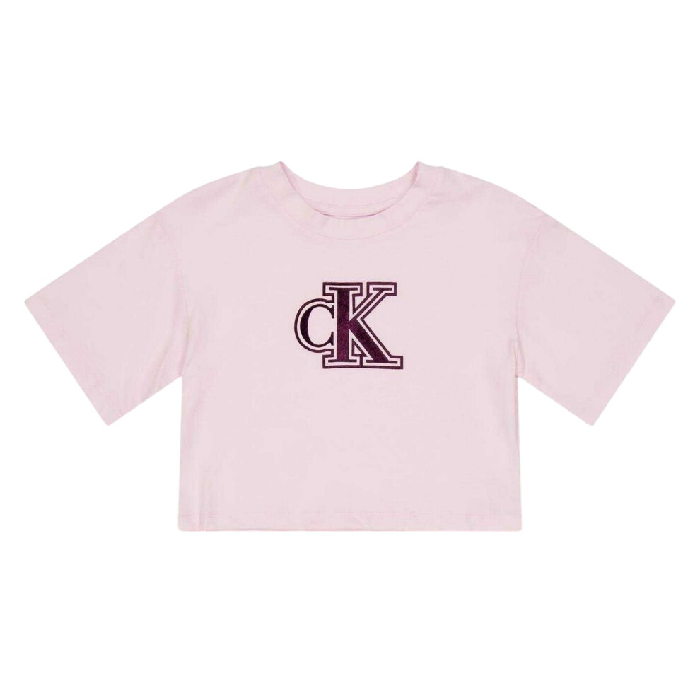 Calvin Klein (8 Years, Pearl Pink) Childrens/Kids Embroidered Logo Cropped T-Shirt