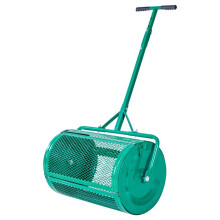 Distribuitore di Compost e Torba-Duoku-60 cm, Rullo per Prato con Manico a T Regolabile, Cesto in Acciaio a Maglia