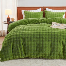 Parure de lit d’hiver en peluche douce verte avec couverture 135x200 cm, 1 housse 80x80 cm — housse couette chaude