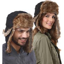 Wintermütze Ushanka Trapper Schurwoll-Futter Winddicht Warm Unisex Schwarz — winter ushanka mütze, trapper mütze winddicht, schwarze fell ushanka