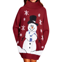 Vestido de Punto Oversize Navideño de Mujer Rojo XL — suéter largo mujer, ropa invierno mujer, vestido cuello alto
