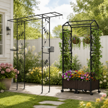 Set di fioriere da giardino mobili (2 pezzi) – Fioriera rialzata con sistema di auto-irrigazione e mangiatoia per uccelli a forma di arco