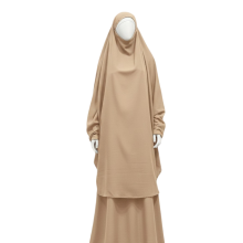 Vestido de Oración Musulmán de 2 Piezas con Hiyab Abaya Ramadan Beige — ropa islámica mujer, ropa para rezar