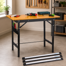 Ensemble d'établi robuste (2 pièces) – Établi pliable avec rapporteur et porte-outils magnétique à 3 barres