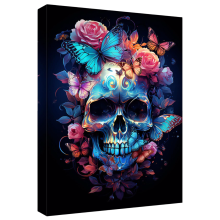 Cuadro en lienzo para pared 3D moderno con marco de madera Calavera 40x60 cm — decoración pared loft