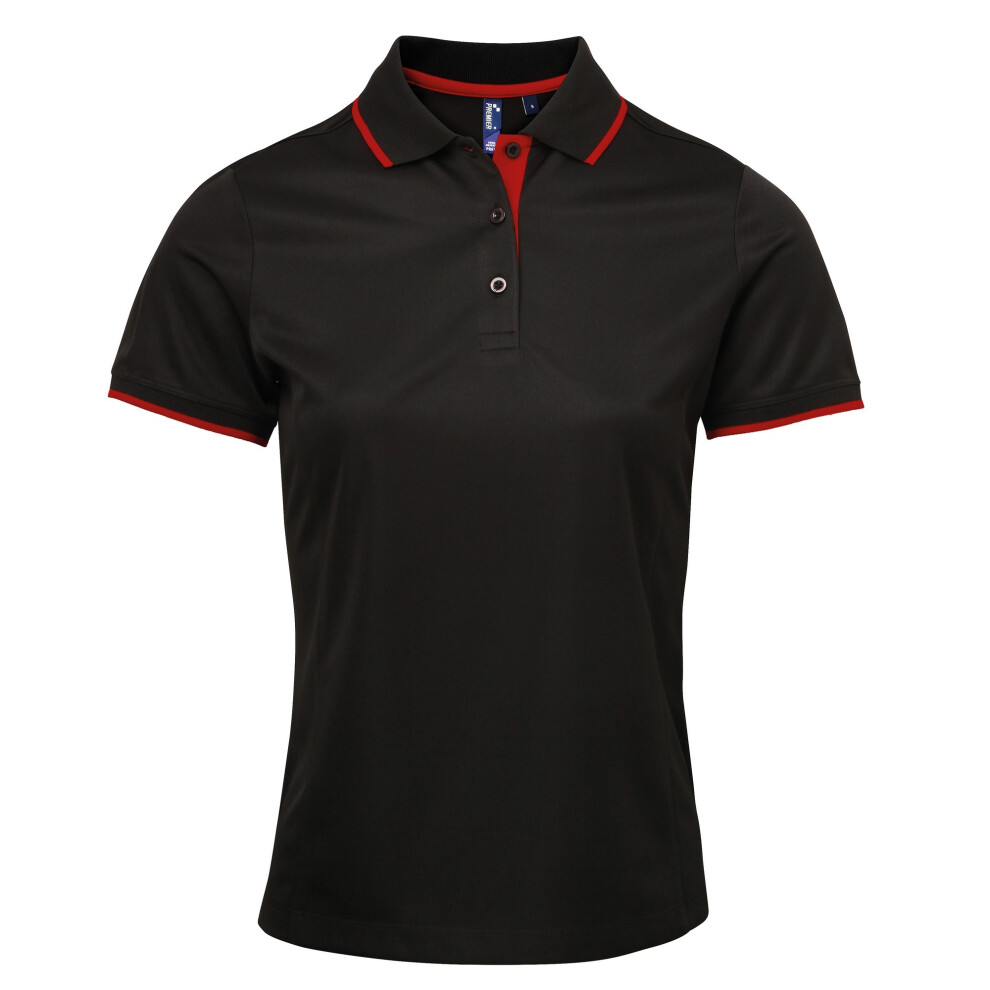 Premier (2Xl, Black/Red) Womens/Ladies Contrast Coolchecker Polo Shirt