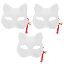 3 Sets Schilderbare Witte Katmaskers Papier Diy Met Bel En Kwast